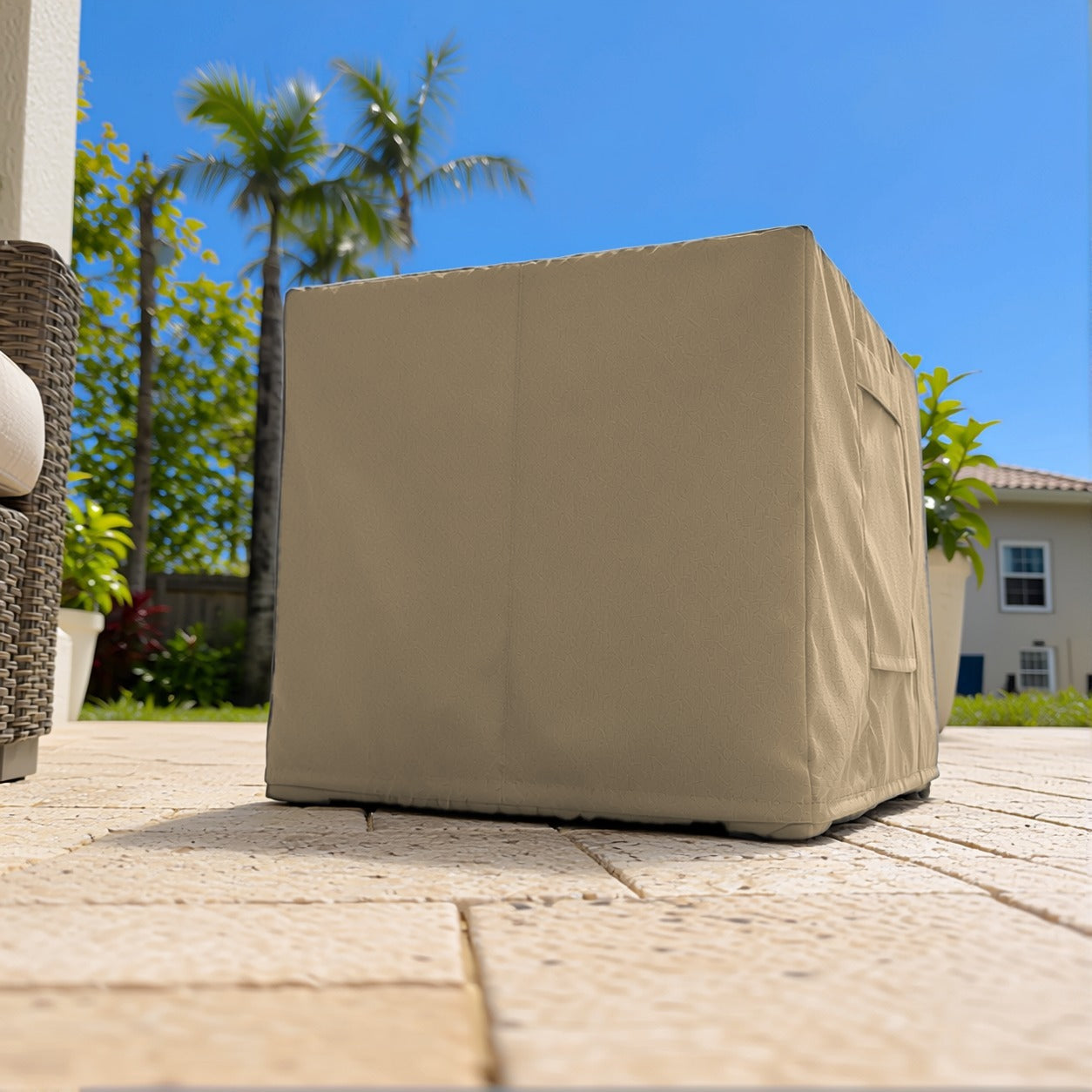 Khomo Gear Ottoman cover in Brown - side low angle | Fits 16L x 16D x 15H, 21L x 21D x 17H