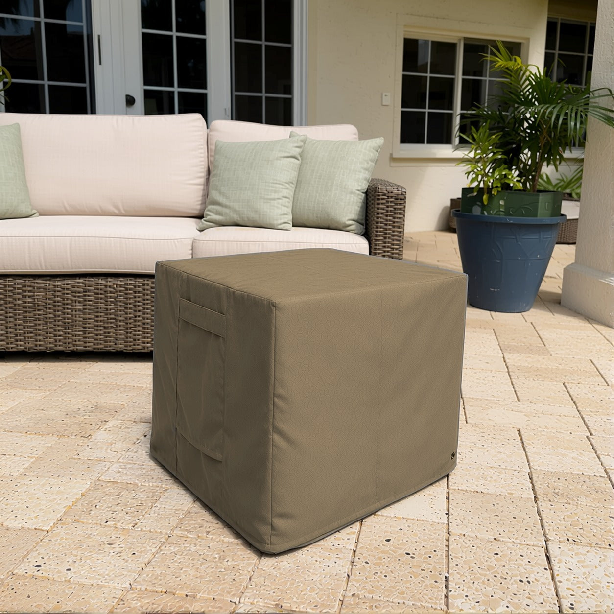 Khomo Gear Ottoman cover in Brown - patio side | Fits 16L x 16D x 15H, 21L x 21D x 17H