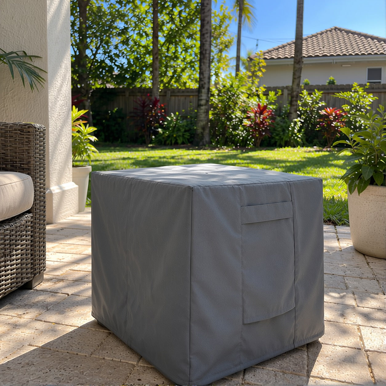 Khomo Gear Ottoman cover in Gray - front angle | Fits 16L x 16D x 15H, 21L x 21D x 17H