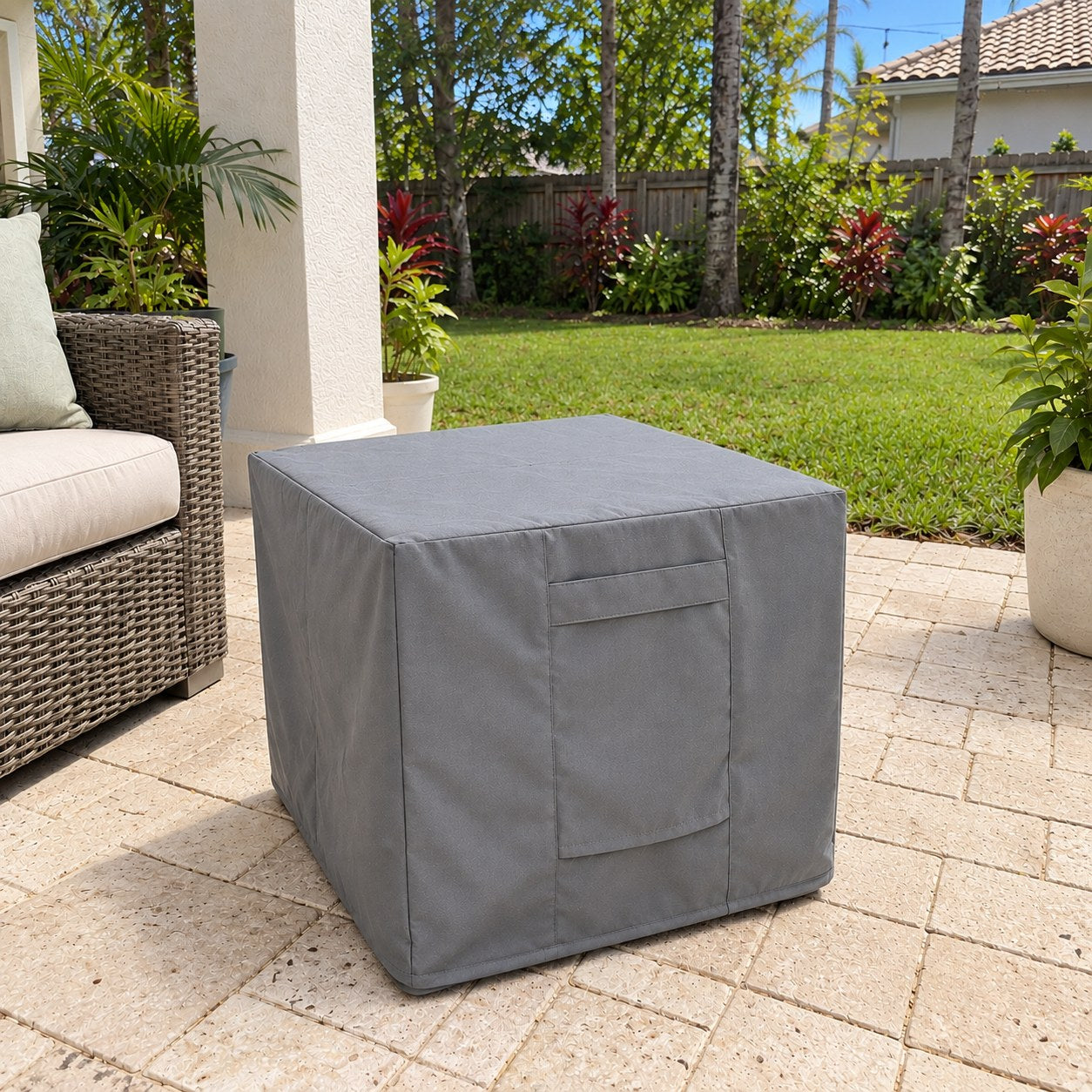 Khomo Gear Ottoman cover in Gray - three quarter | Fits 16L x 16D x 15H, 21L x 21D x 17H