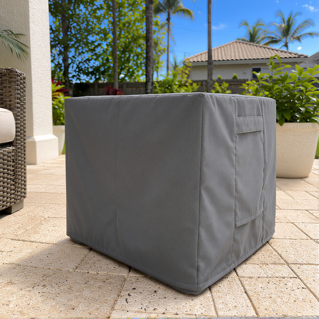 Khomo Gear Ottoman cover in Gray - low angle | Fits 16L x 16D x 15H, 21L x 21D x 17H