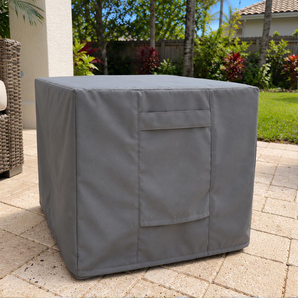 Khomo Gear Ottoman cover in Gray - front closeup | Fits 16L x 16D x 15H, 21L x 21D x 17H