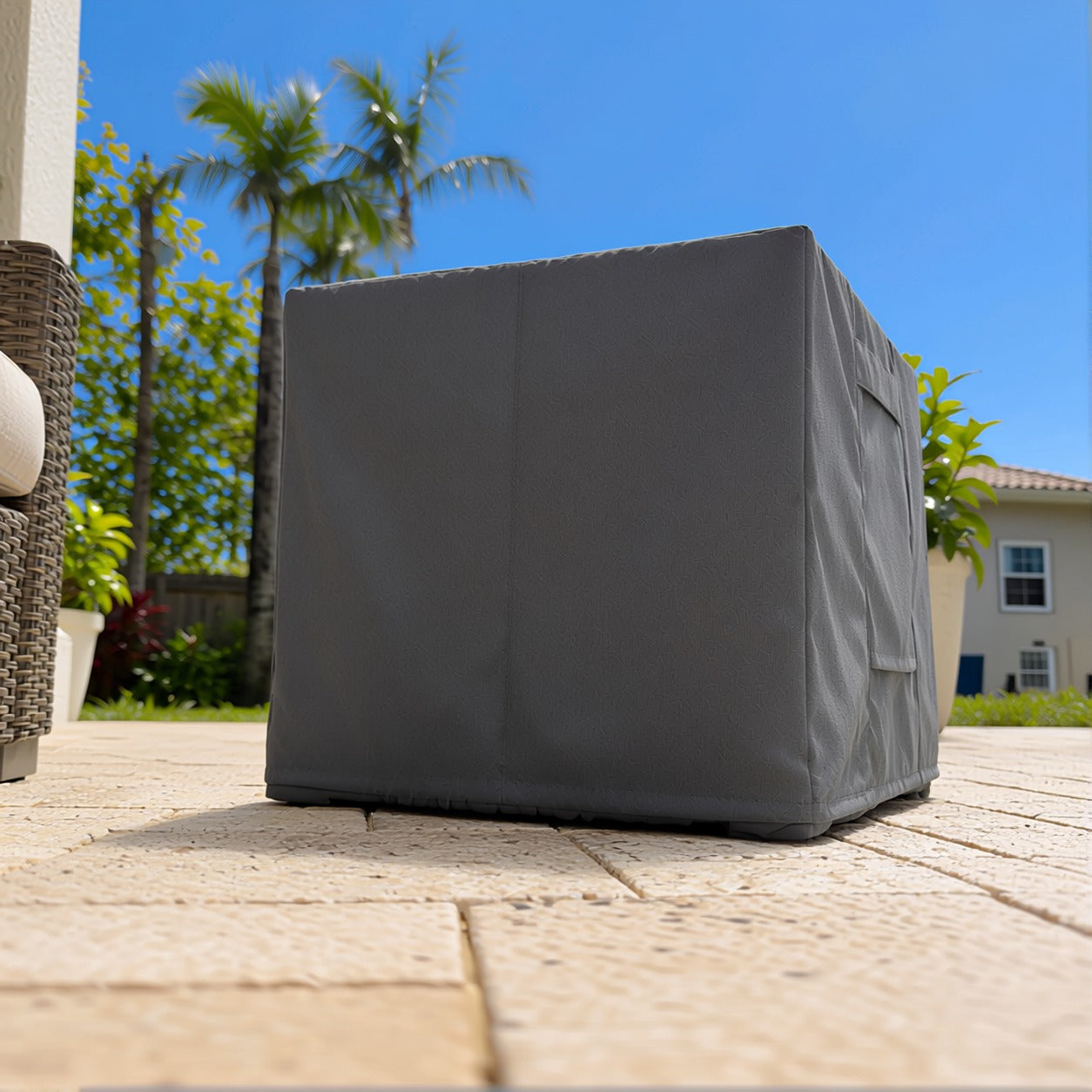 Khomo Gear Ottoman cover in Gray - side low angle | Fits 16L x 16D x 15H, 21L x 21D x 17H