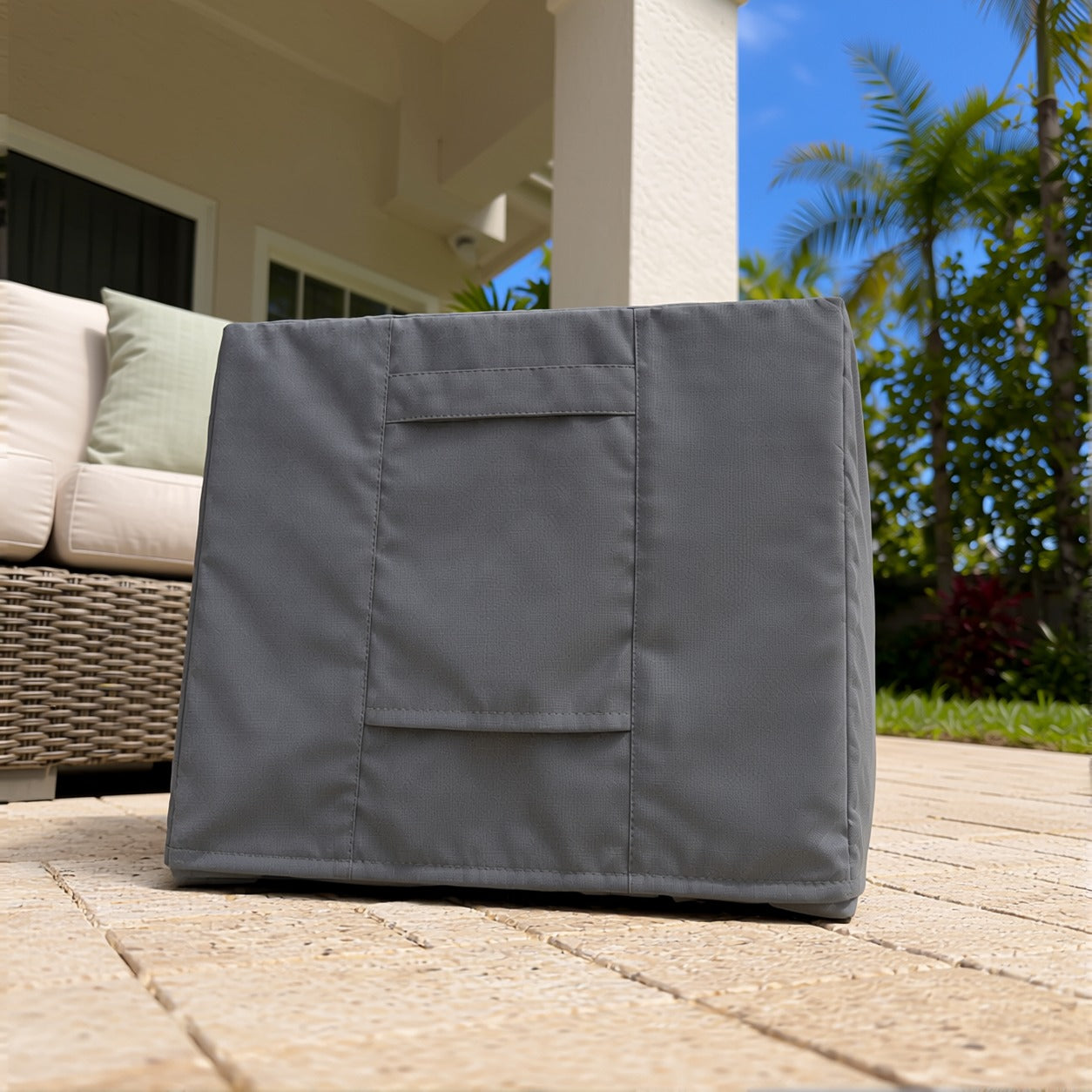 Khomo Gear Ottoman cover in Gray - front low angle | Fits 16L x 16D x 15H, 21L x 21D x 17H