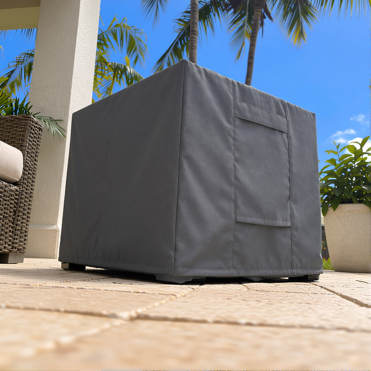 Khomo Gear Ottoman cover in Gray - corner low angle | Fits 16L x 16D x 15H, 21L x 21D x 17H