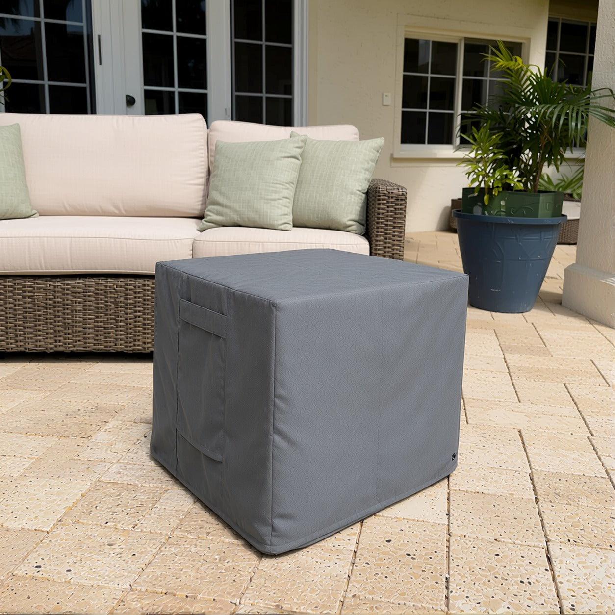 Khomo Gear Ottoman cover in Gray - patio side | Fits 16L x 16D x 15H, 21L x 21D x 17H