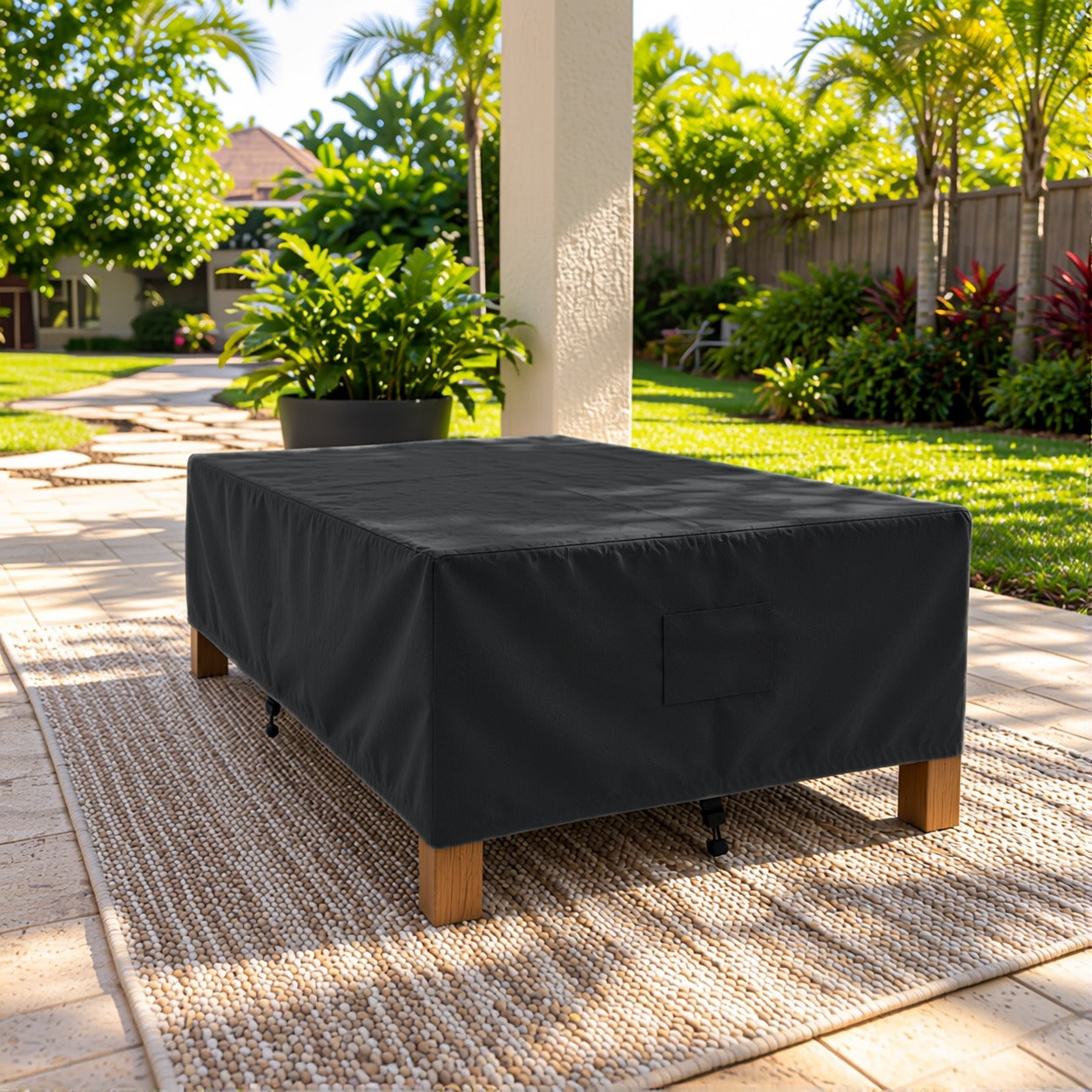 Khomo Gear Rectangle Coffee Table cover in Black - three quarter | Fits 37L x 23D x 16H, 40L x 30D x 17H, 48L x 28D x 13H
