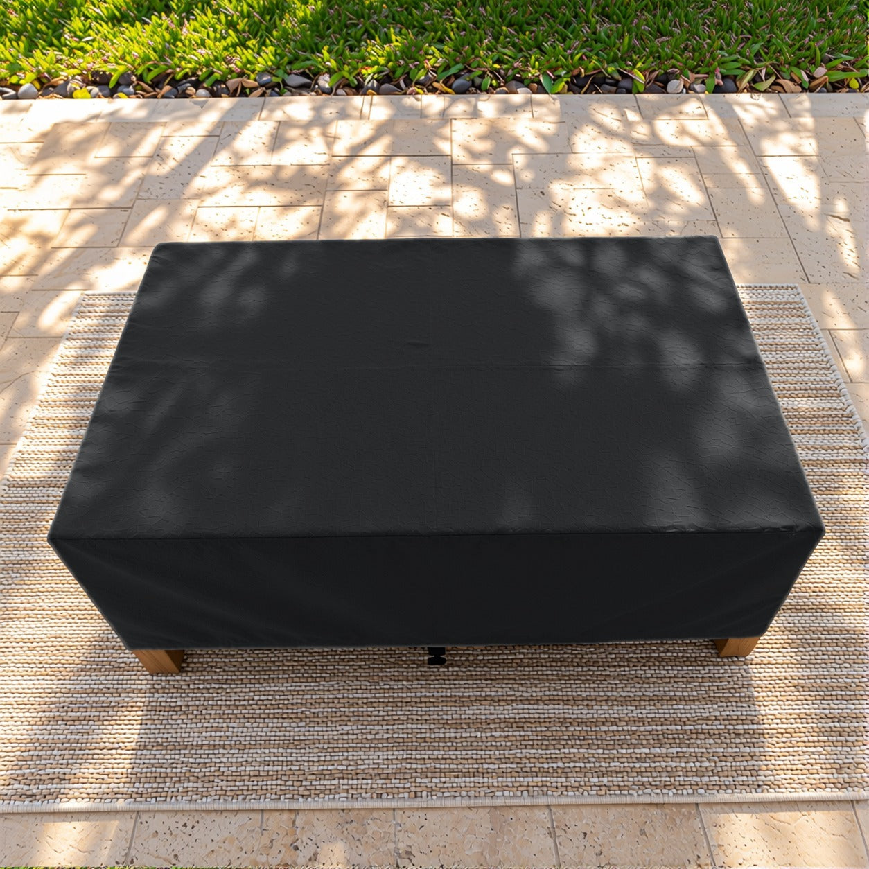 Khomo Gear Rectangle Coffee Table cover in Black - top view | Fits 37L x 23D x 16H, 40L x 30D x 17H, 48L x 28D x 13H