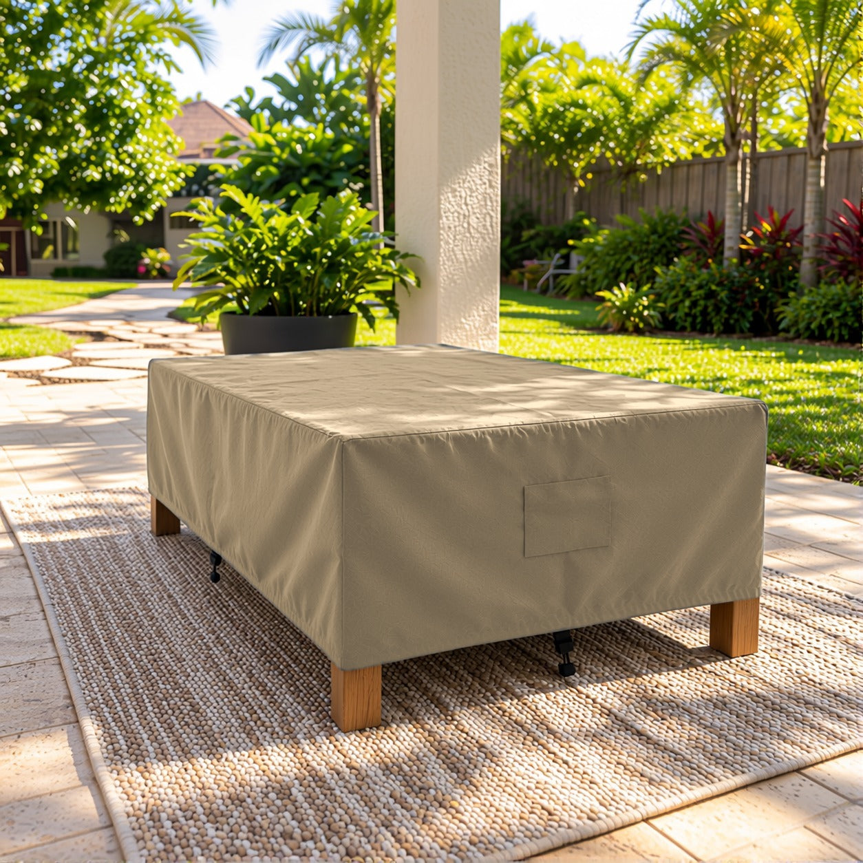 Khomo Gear Rectangle Coffee Table cover in Brown - three quarter | Fits 37L x 23D x 16H, 40L x 30D x 17H, 48L x 28D x 13H