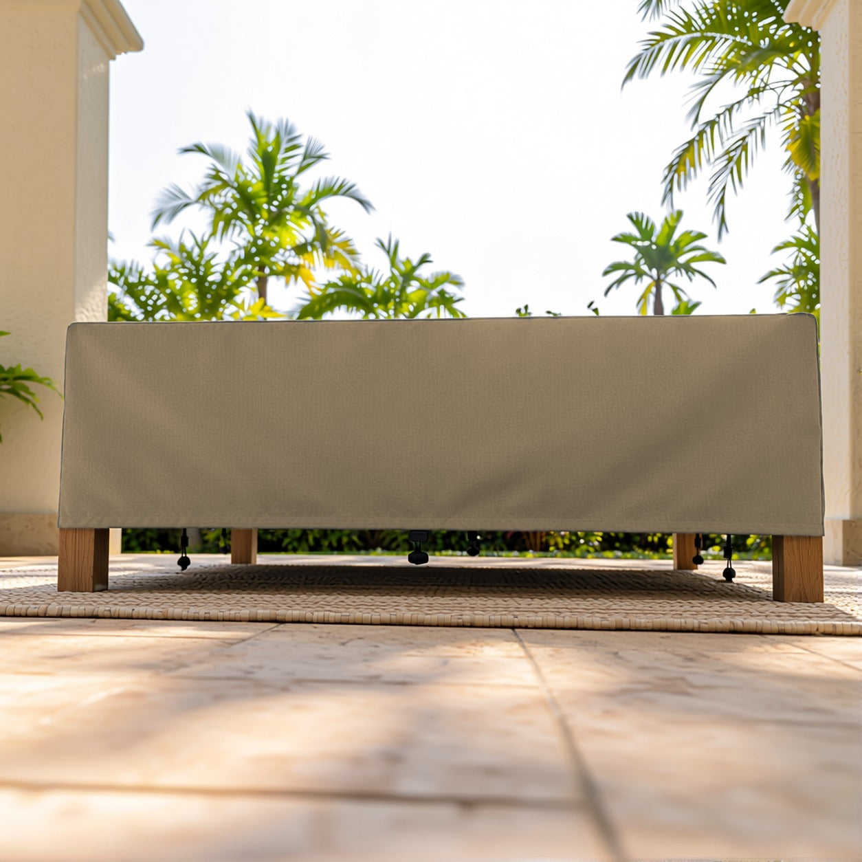 Khomo Gear Rectangle Coffee Table cover in Brown - front low angle | Fits 37L x 23D x 16H, 40L x 30D x 17H, 48L x 28D x 13H