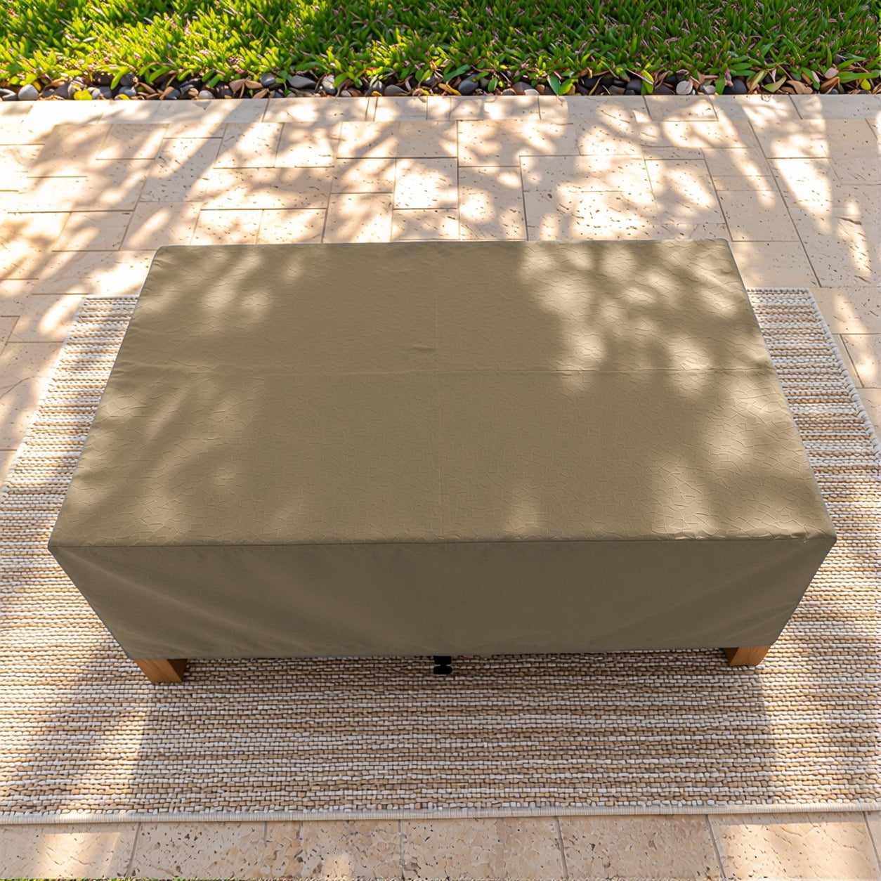 Khomo Gear Rectangle Coffee Table cover in Brown - top view | Fits 37L x 23D x 16H, 40L x 30D x 17H, 48L x 28D x 13H