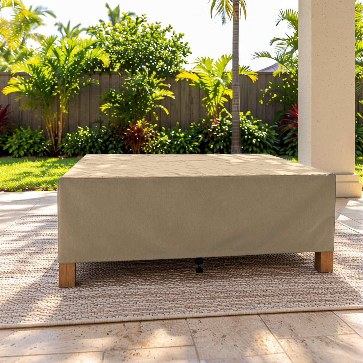 Khomo Gear Rectangle Coffee Table cover in Brown - front patio | Fits 37L x 23D x 16H, 40L x 30D x 17H, 48L x 28D x 13H
