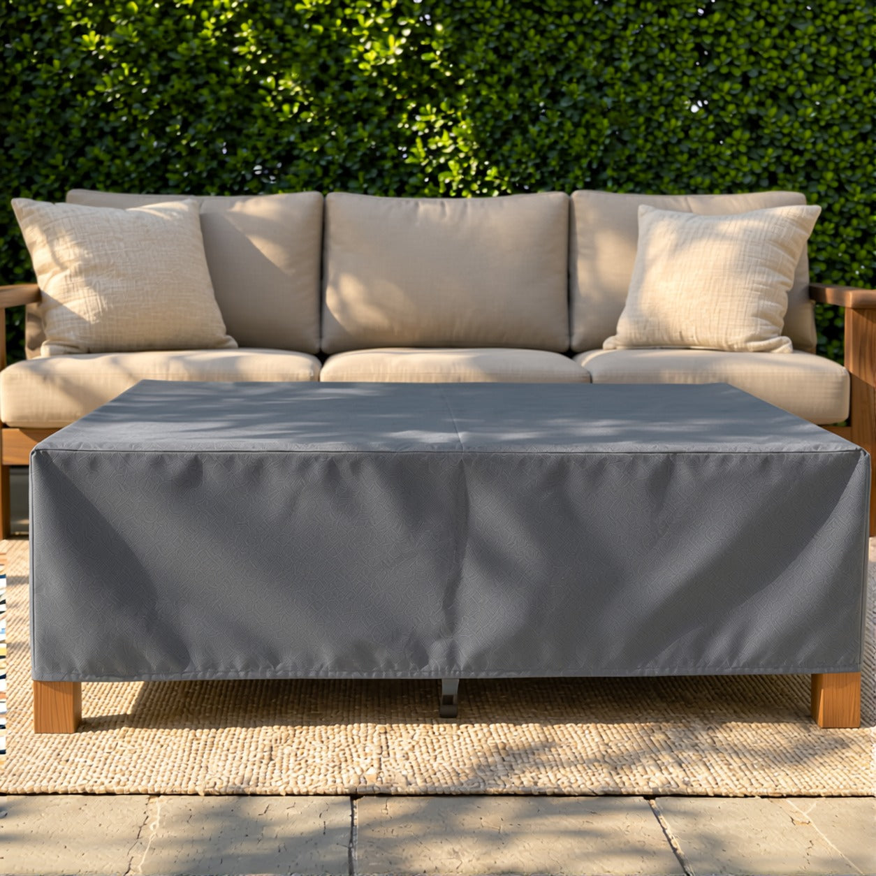 Khomo Gear Rectangle Coffee Table cover in Gray - front sofa | Fits 37L x 23D x 16H, 40L x 30D x 17H, 48L x 28D x 13H