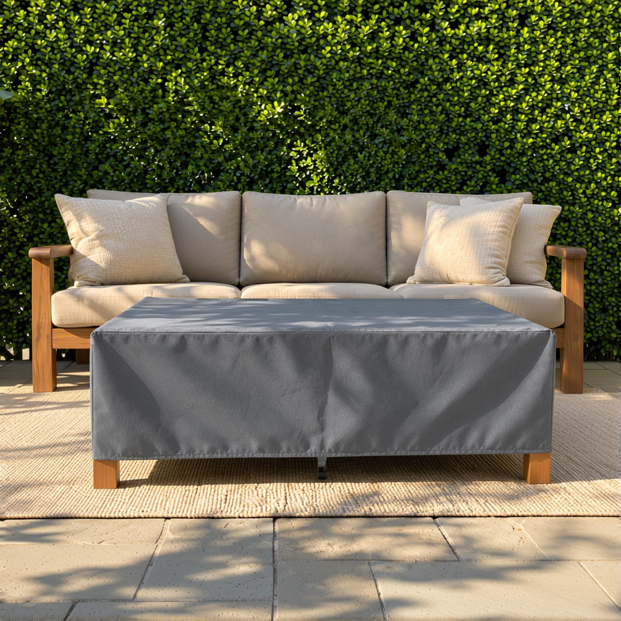 Khomo Gear Rectangle Coffee Table cover in Gray - front sofa wide | Fits 37L x 23D x 16H, 40L x 30D x 17H, 48L x 28D x 13H