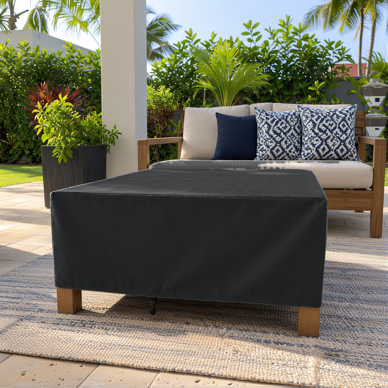 Khomo Gear Square Coffee Table cover in Black - three quarter | Fits 28L x 28D x 16H, 28L x 22D x 17H