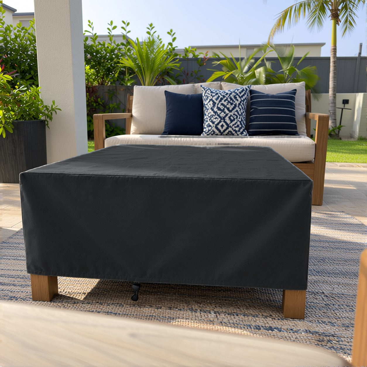 Khomo Gear Square Coffee Table cover in Black - front closeup | Fits 28L x 28D x 16H, 28L x 22D x 17H