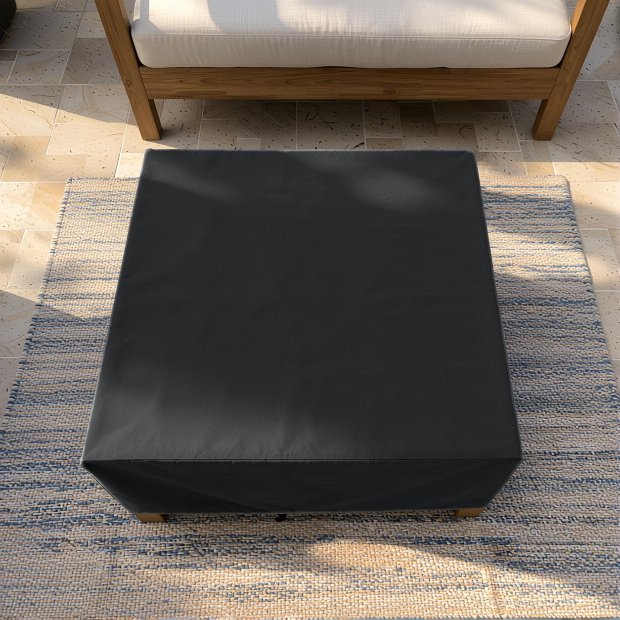 Khomo Gear Square Coffee Table cover in Black - top view | Fits 28L x 28D x 16H, 28L x 22D x 17H