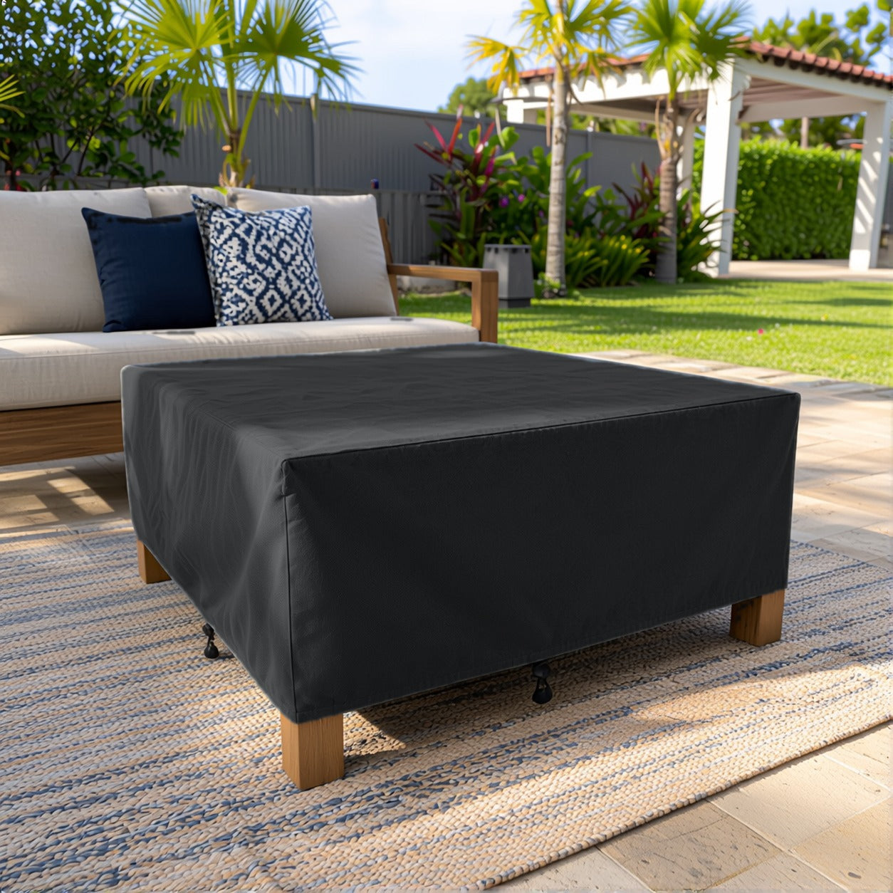 Khomo Gear Square Coffee Table cover in Black - three quarter low | Fits 28L x 28D x 16H, 28L x 22D x 17H
