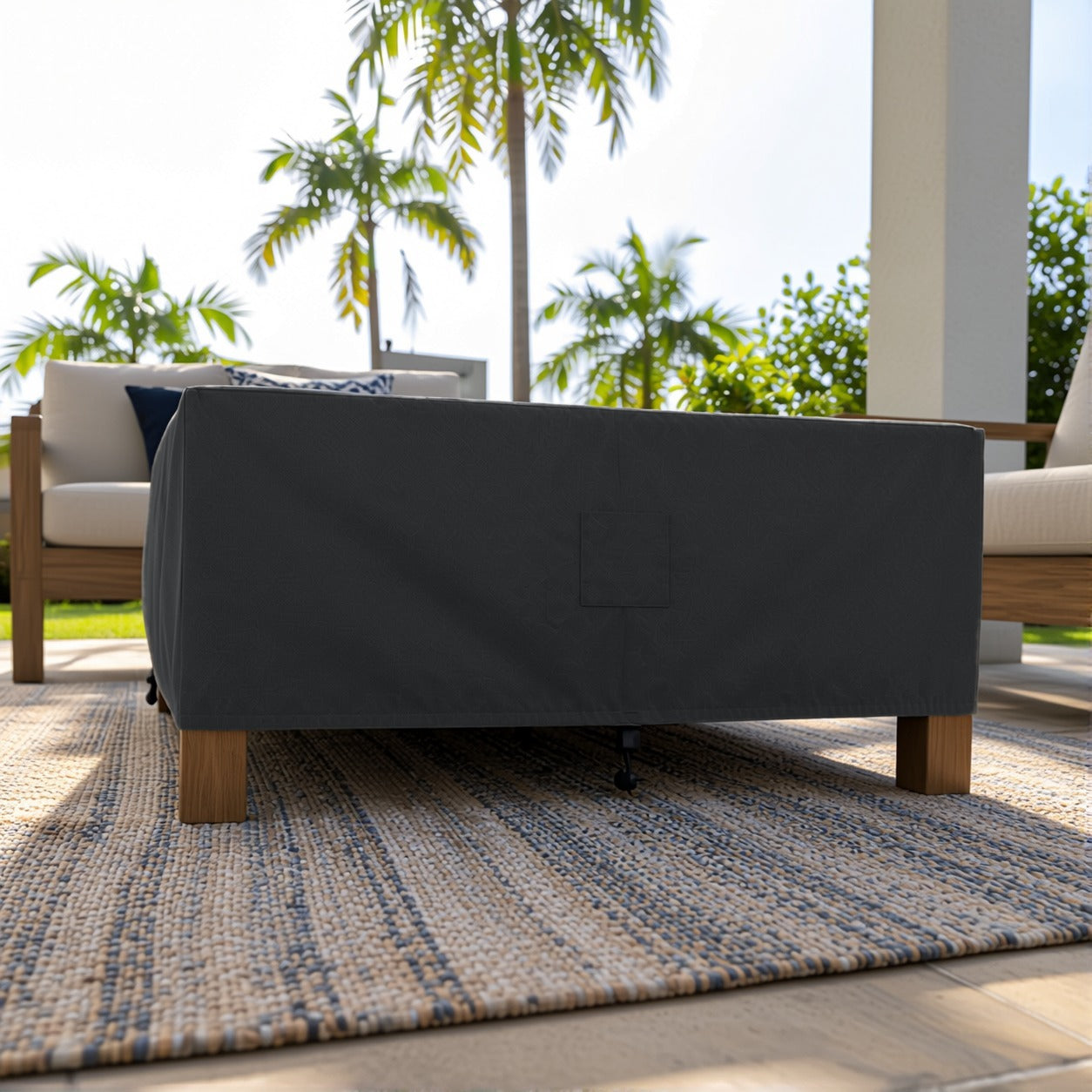 Khomo Gear Square Coffee Table cover in Black - low angle | Fits 28L x 28D x 16H, 28L x 22D x 17H