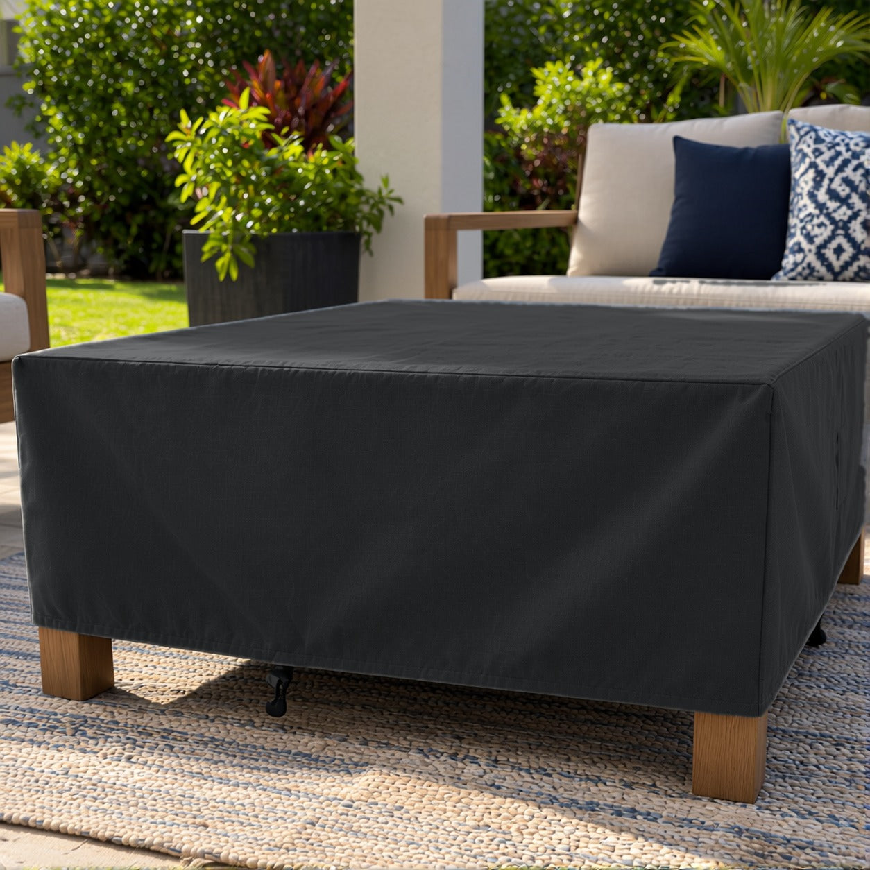 Khomo Gear Square Coffee Table cover in Black - corner closeup | Fits 28L x 28D x 16H, 28L x 22D x 17H