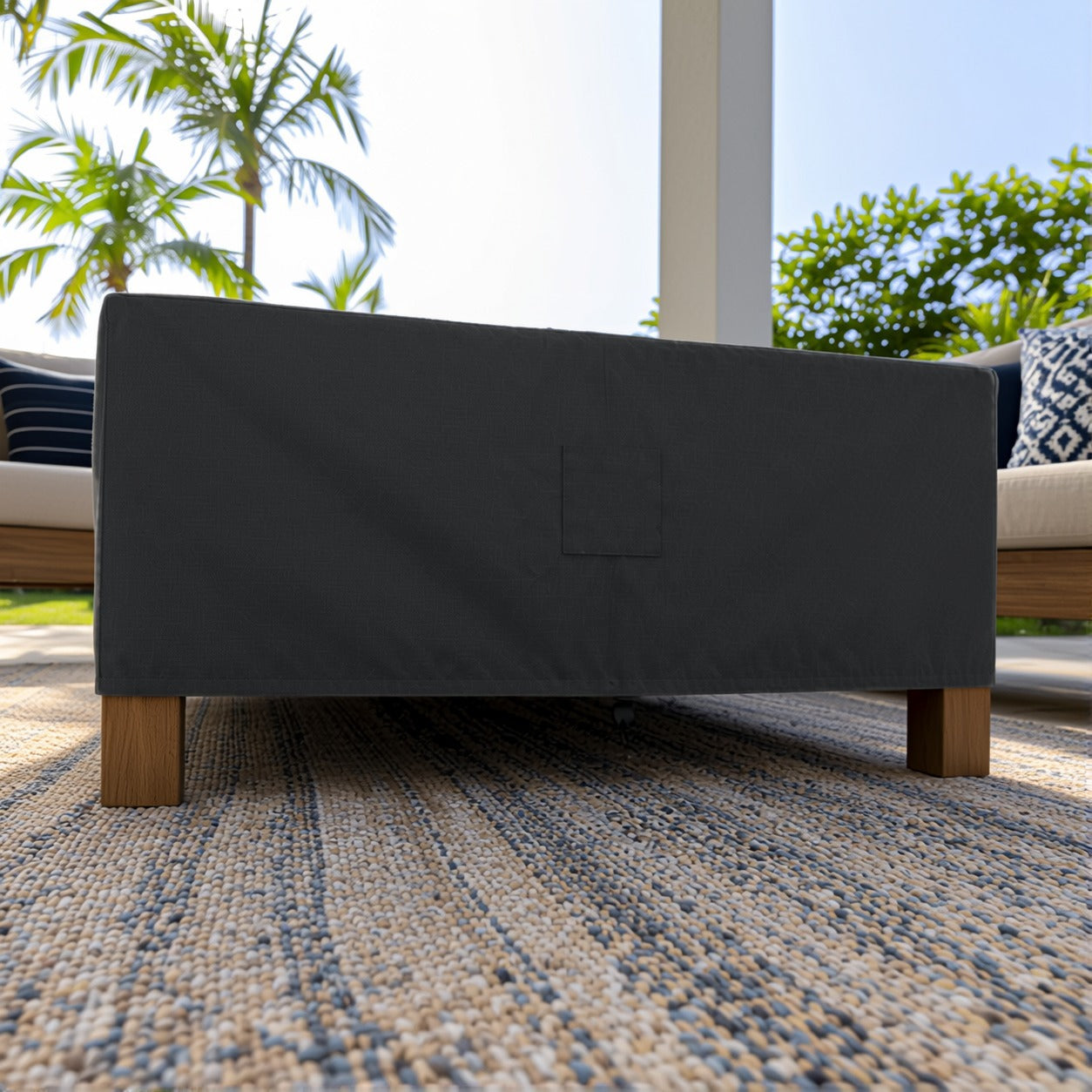 Khomo Gear Square Coffee Table cover in Black - ground level | Fits 28L x 28D x 16H, 28L x 22D x 17H