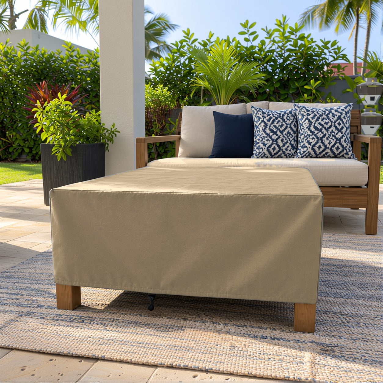 Khomo Gear Square Coffee Table cover in Brown - three quarter | Fits 28L x 28D x 16H, 28L x 22D x 17H