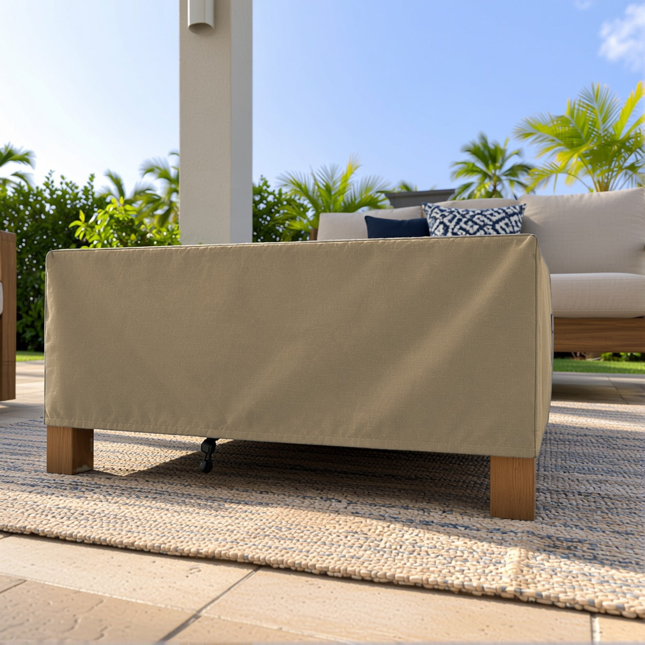 Khomo Gear Square Coffee Table cover in Brown - side low angle | Fits 28L x 28D x 16H, 28L x 22D x 17H