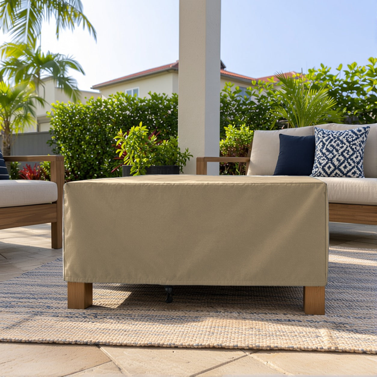 Khomo Gear Square Coffee Table cover in Brown - front low angle | Fits 28L x 28D x 16H, 28L x 22D x 17H