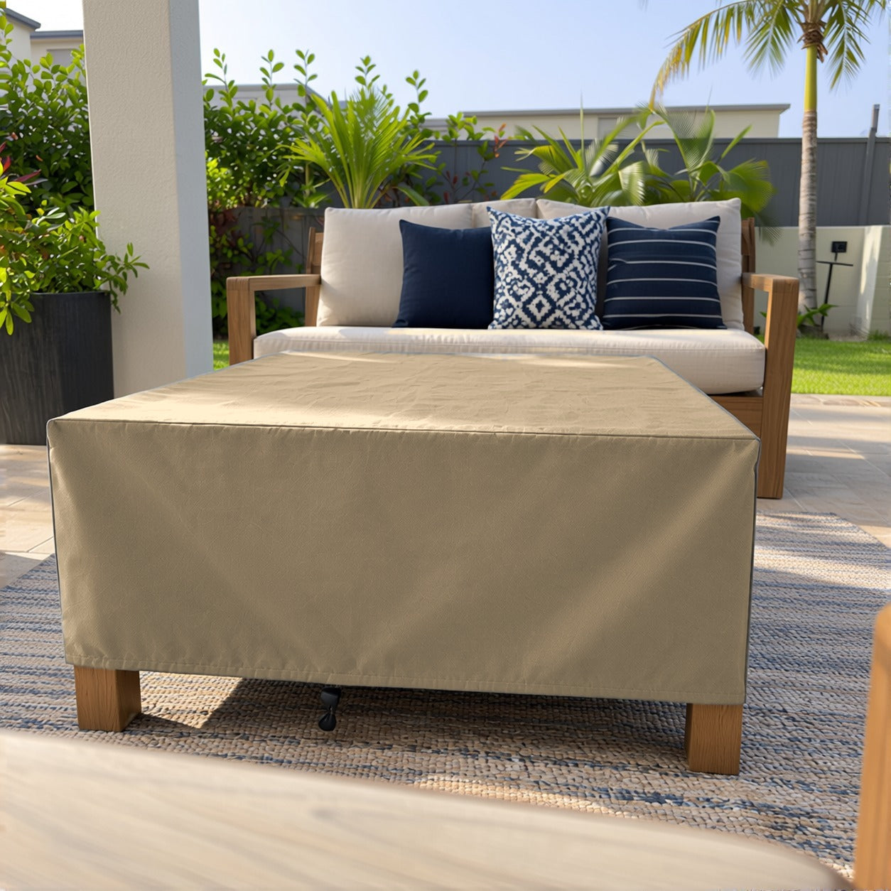 Khomo Gear Square Coffee Table cover in Brown - front closeup | Fits 28L x 28D x 16H, 28L x 22D x 17H