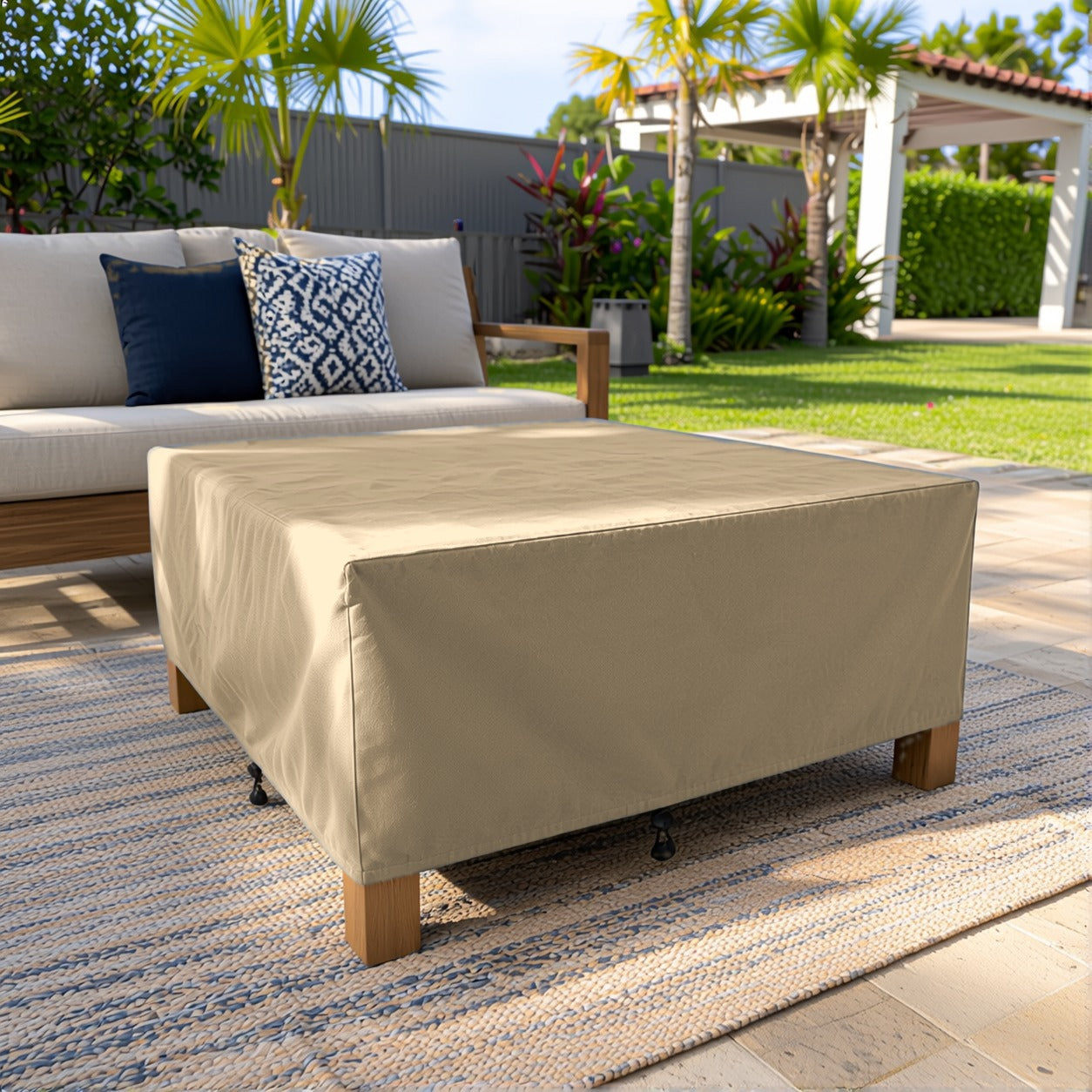 Khomo Gear Square Coffee Table cover in Brown - three quarter low | Fits 28L x 28D x 16H, 28L x 22D x 17H