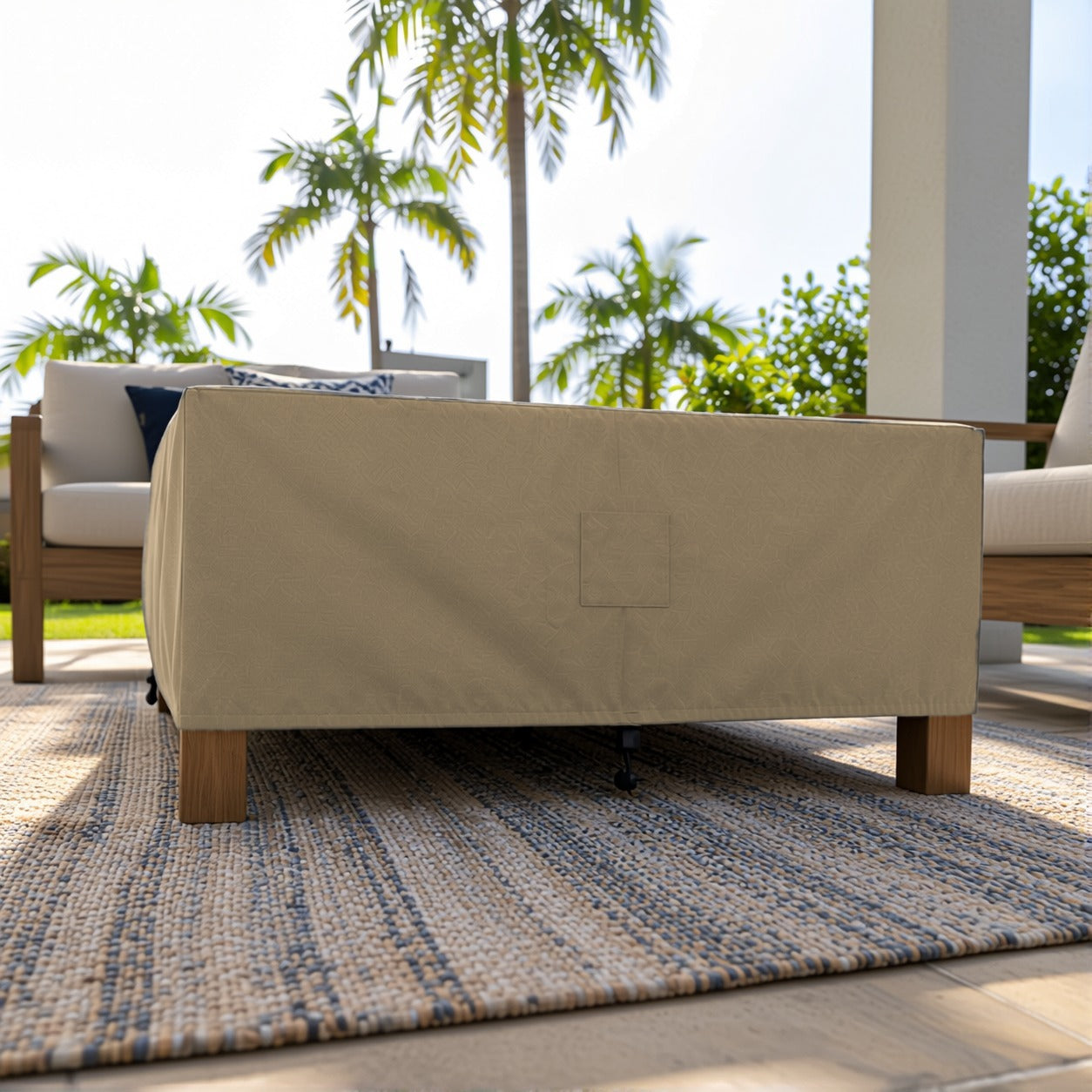 Khomo Gear Square Coffee Table cover in Brown - low angle | Fits 28L x 28D x 16H, 28L x 22D x 17H