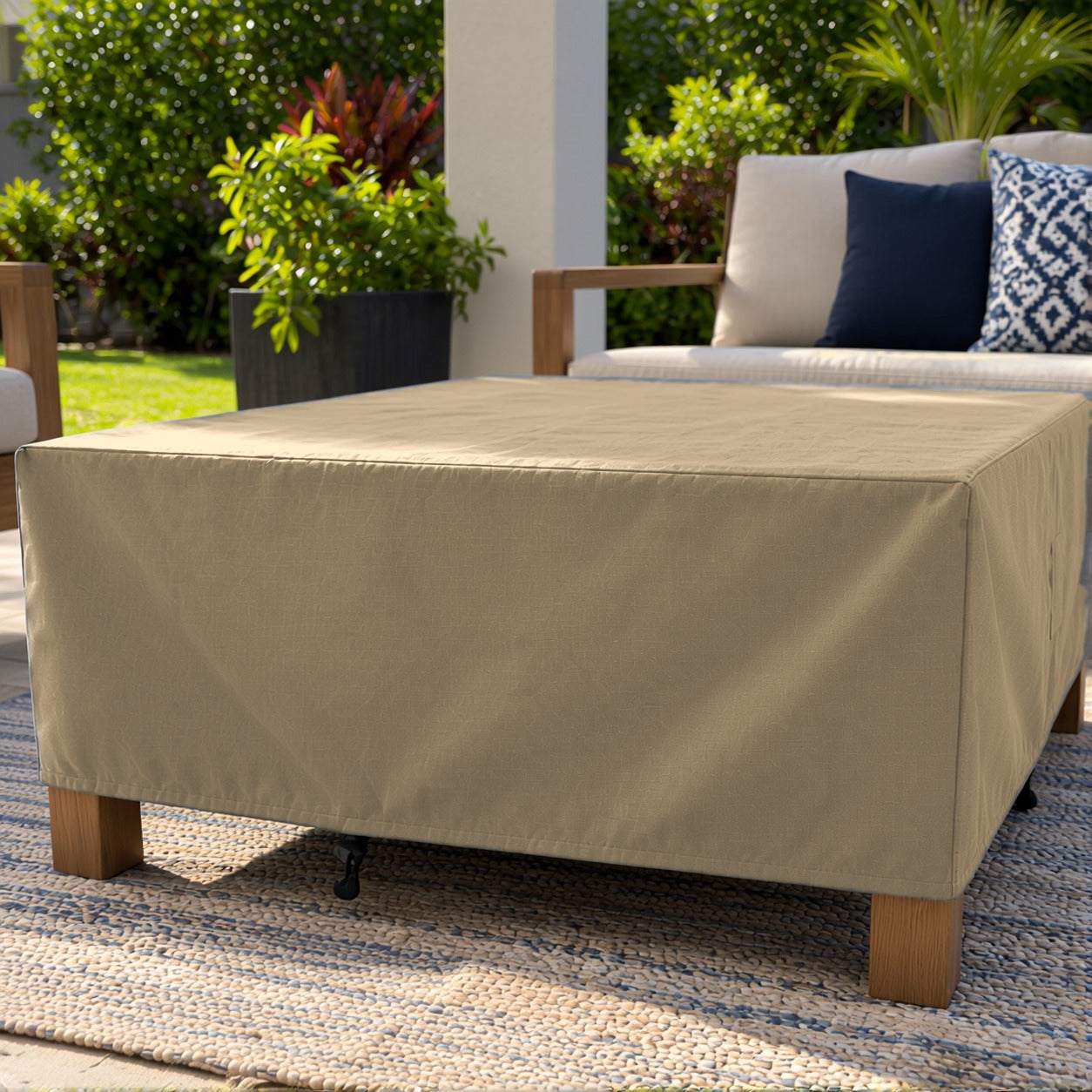 Khomo Gear Square Coffee Table cover in Brown - corner closeup | Fits 28L x 28D x 16H, 28L x 22D x 17H
