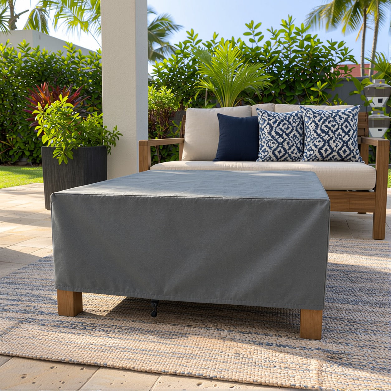 Khomo Gear Square Coffee Table cover in Gray - three quarter | Fits 28L x 28D x 16H, 28L x 22D x 17H