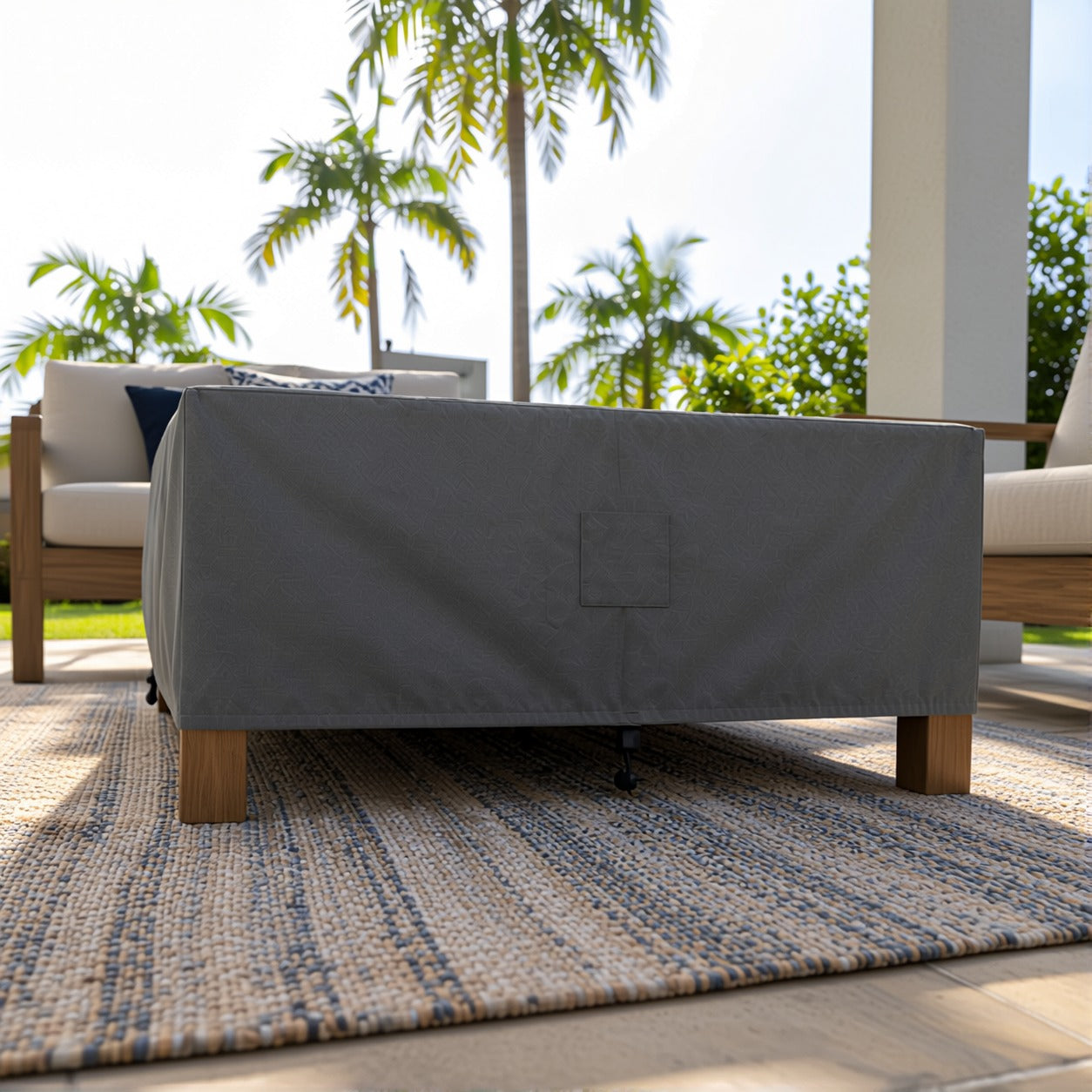 Khomo Gear Square Coffee Table cover in Gray - low angle | Fits 28L x 28D x 16H, 28L x 22D x 17H