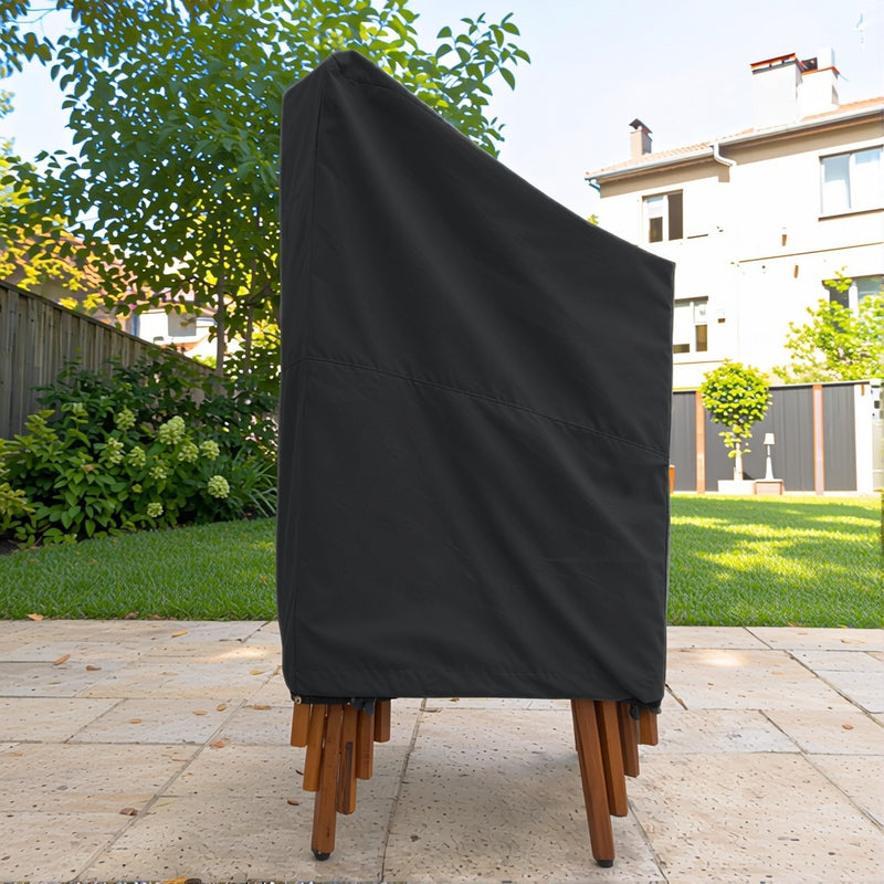 Black - Khomo Gear stackable chair outdoor cover, low-angle side view