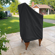 Black - Khomo Gear stackable chair outdoor cover, side view in the garden