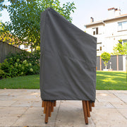 Gray - Khomo Gear stackable chair outdoor cover, low-angle side view