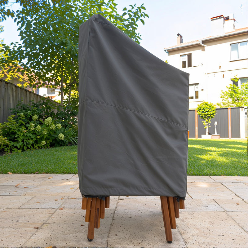 Gray - Khomo Gear stackable chair outdoor cover, low-angle side view