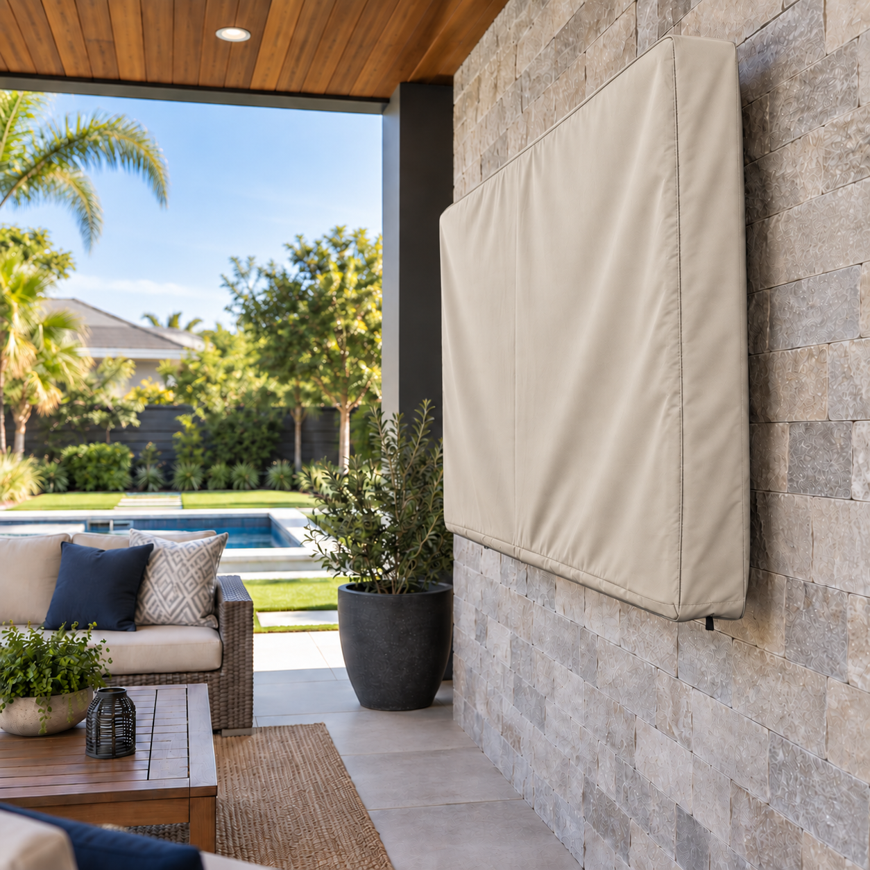 KHOMO Gear Outdoor TV Cover - Beige - Back View
