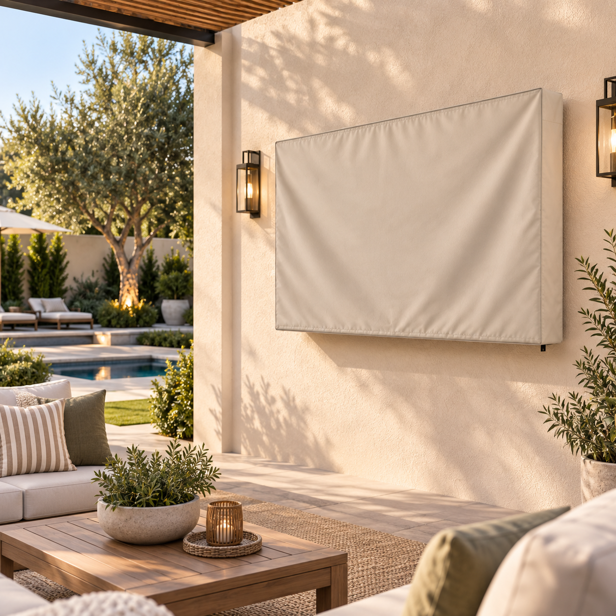 KHOMO Gear Outdoor TV Cover - Beige - Lifestyle
