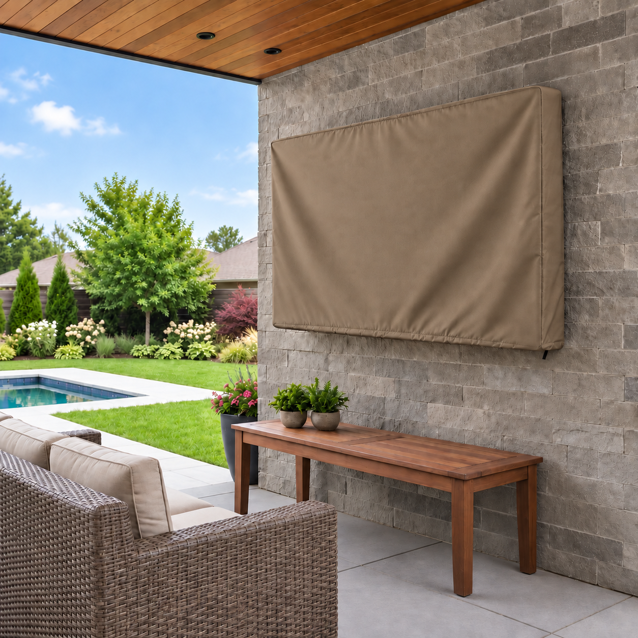 KHOMO Gear Outdoor TV Cover - Brown - Back View
