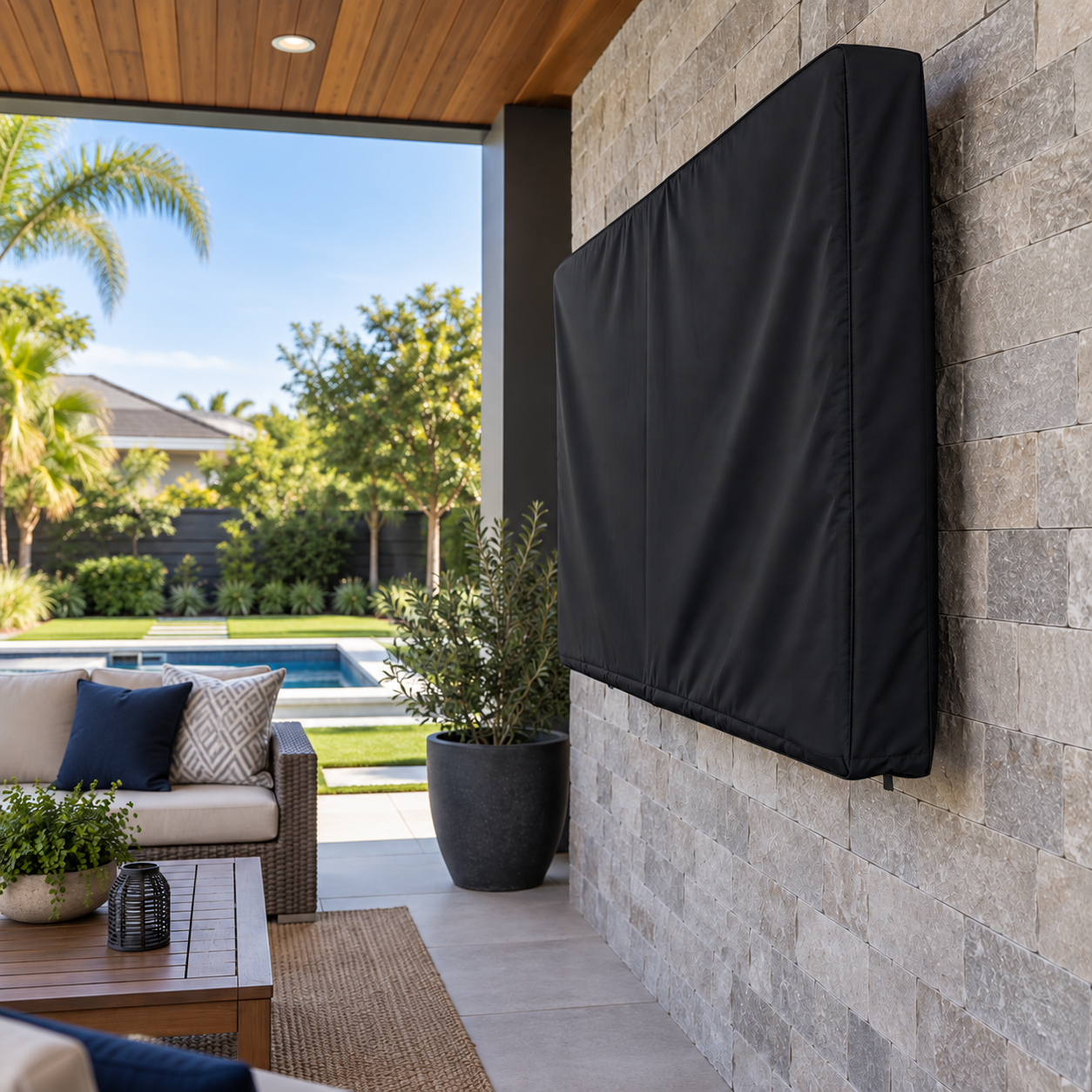 KHOMO Gear Outdoor TV Cover - Black- Back View
