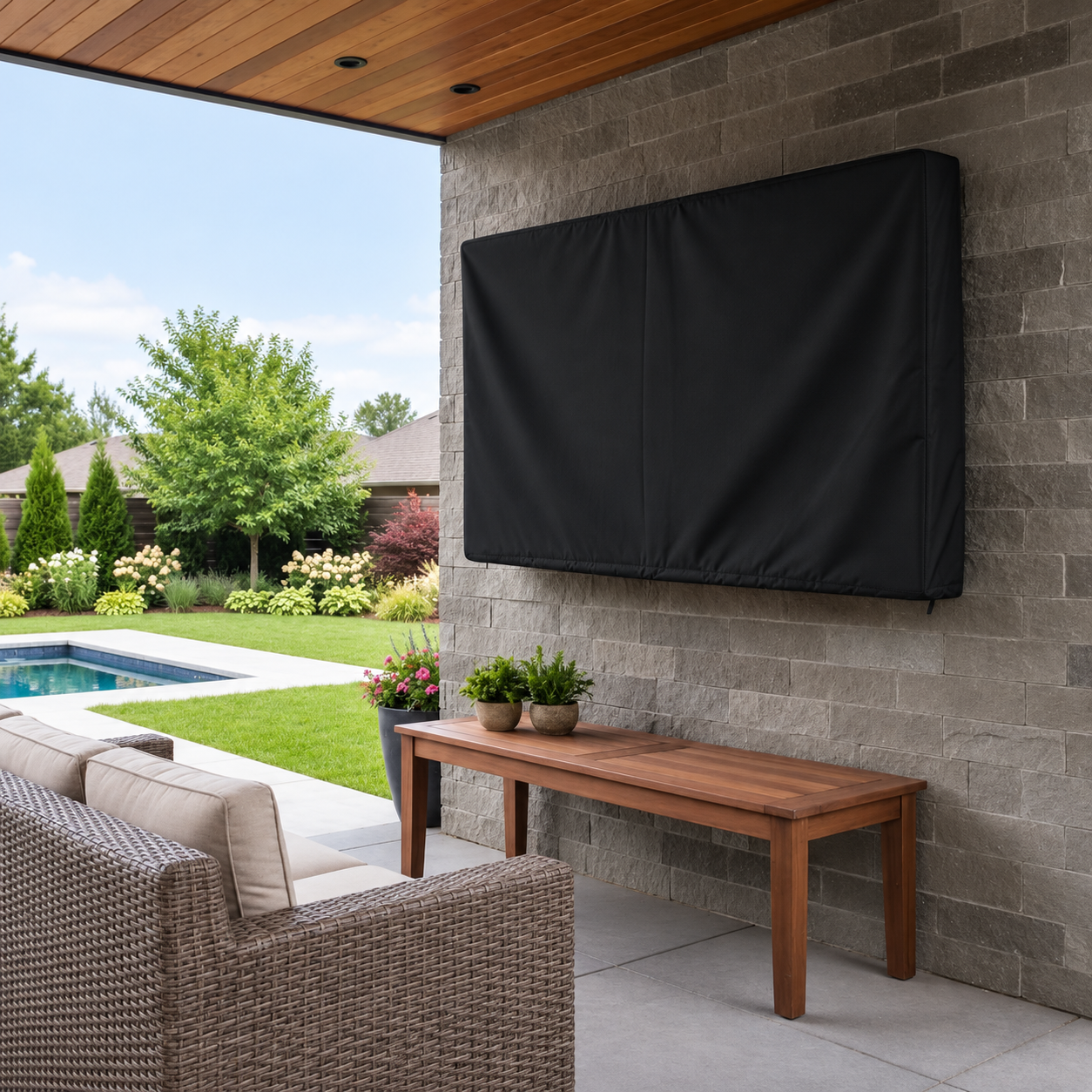 KHOMO Gear Outdoor TV Cover - Black - Front View