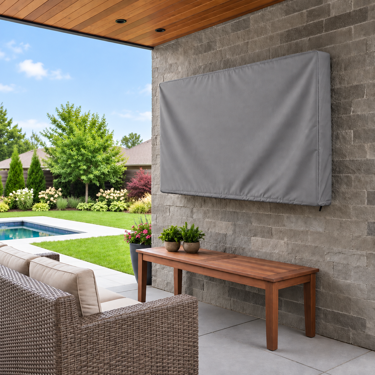 KHOMO Gear Outdoor TV Cover - Gray - Back View
