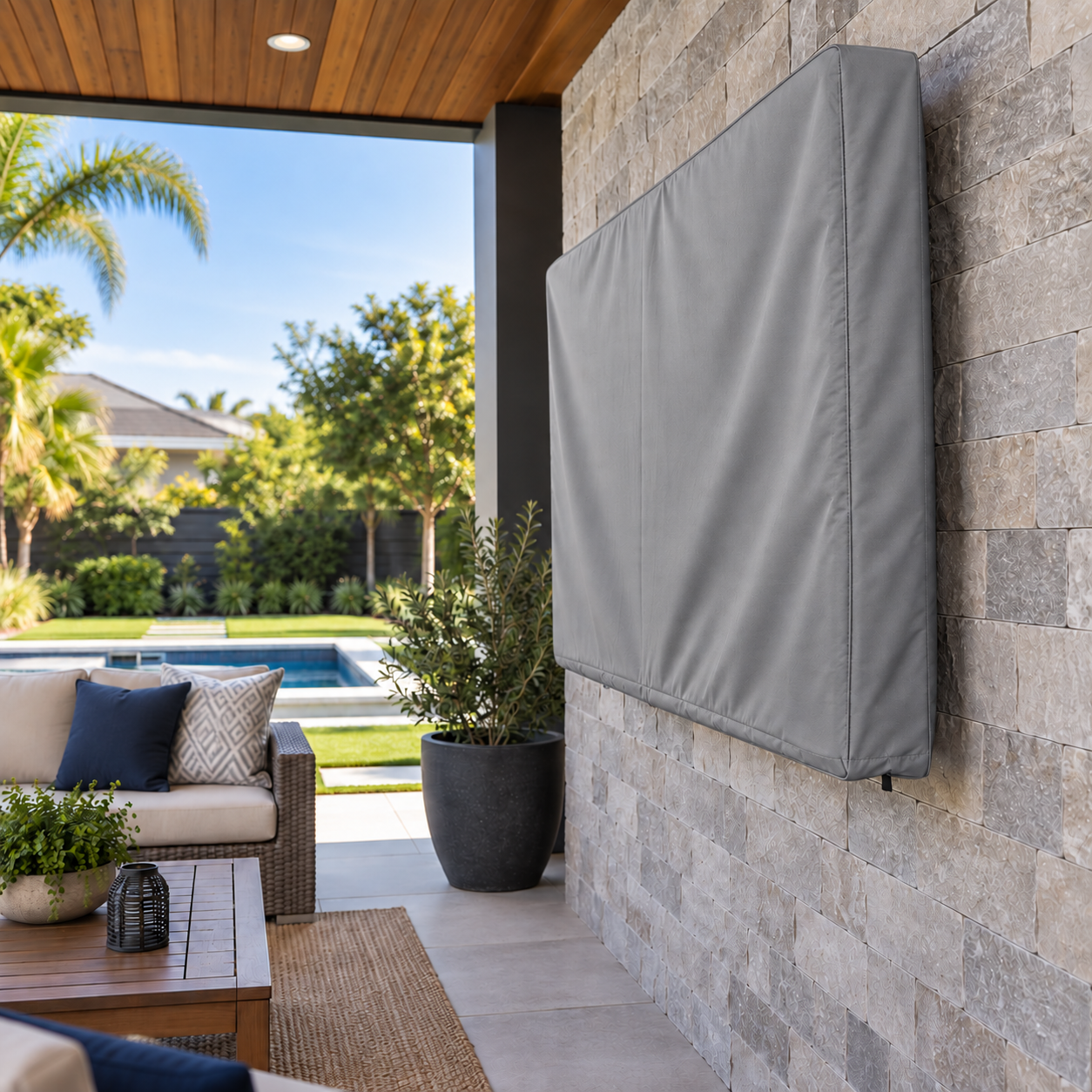 KHOMO Gear Outdoor TV Cover - Gray - Size View
