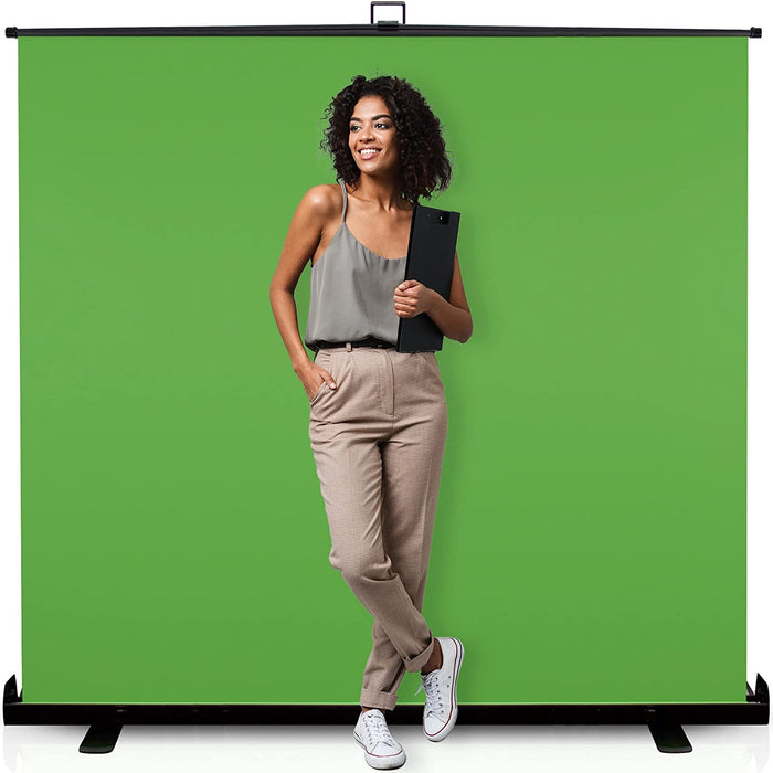 Green Screen Collapsible Pull-Up Extra Large Streaming Portable Backdrop Setup with Auto-Locking Frame - XXL