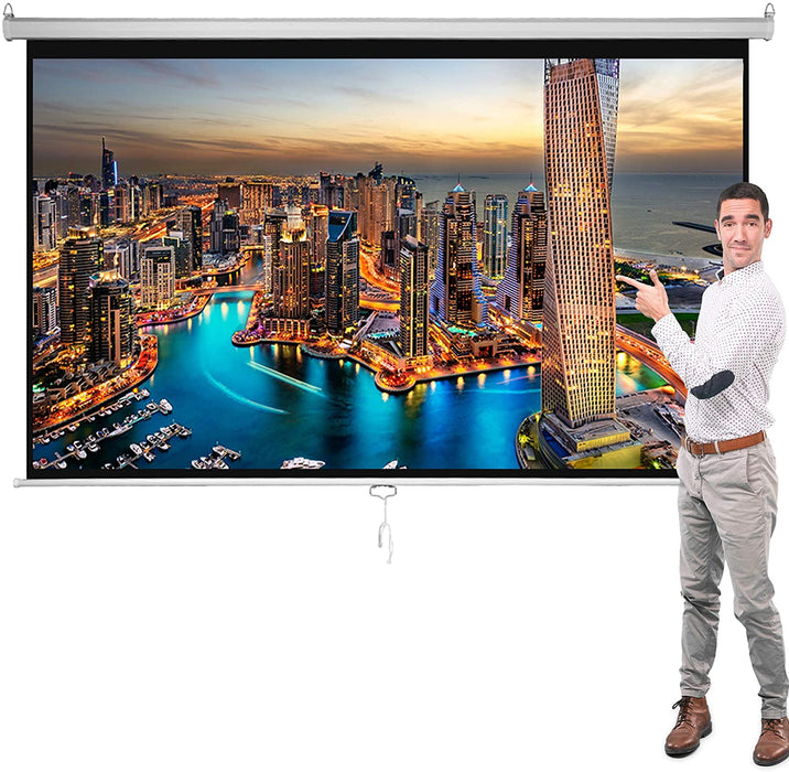 100 Inch Pull Down Projector Screen 16:9 HD Wide with auto Lock Mechanism - 93" x 63" - White