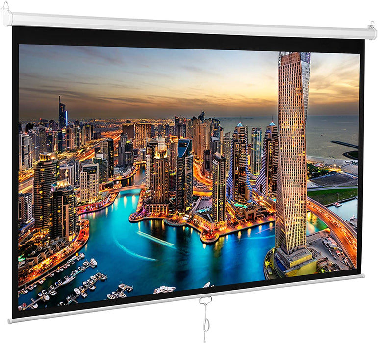 100 Inch Pull Down Projector Screen 16:9 HD Wide with auto Lock Mechanism - 93" x 63" - White