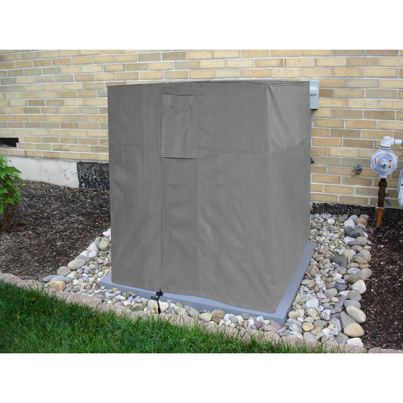 Grey - Khomo Gear AC cover protecting an outdoor condenser unit next to a brick wall