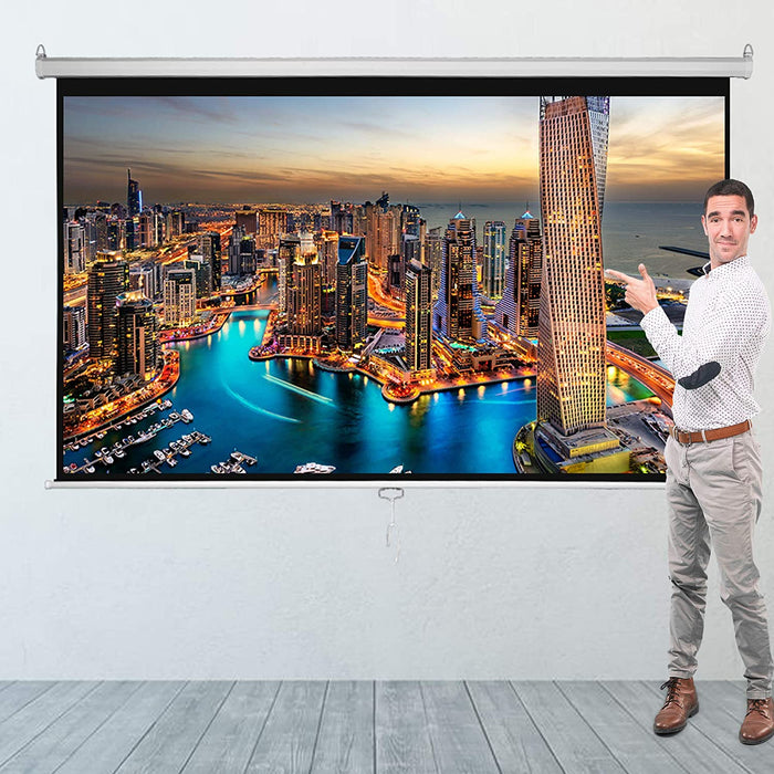 100 Inch Pull Down Projector Screen 16:9 HD Wide with auto Lock Mechanism - 93" x 63" - White